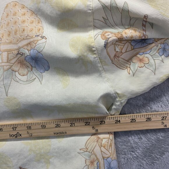 Tommy Bahama Shirt Mens XL Yellow Silk Floral Pinup Hula Girl Hawaiian Button Up - Picture 8 of 10